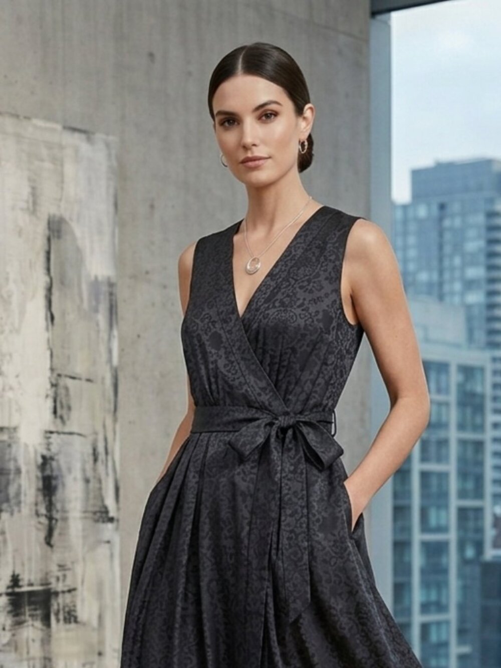 Holt Renfrew Luxury 100% Silk Jacquard Wrap Dress